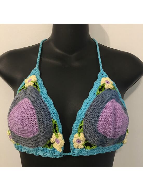 HANDMADE Tops - NWT GORGEOUS HANDMADE BOHO COTTON CROCHET BIKINI TOP L